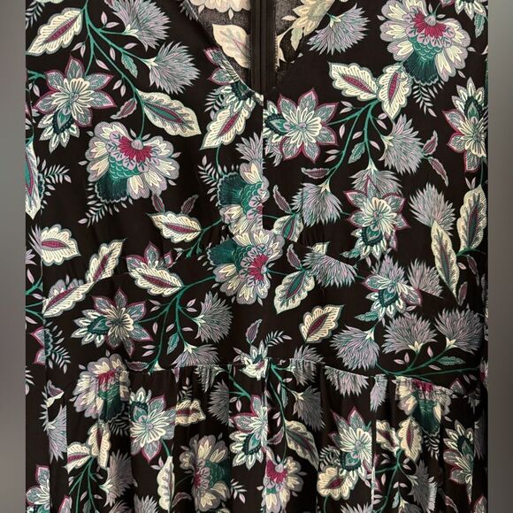 NWT Loft Size 12 Viscose Dark Floral Leaf V Neck Long Sleeve Midi Dress - Picture 7 of 16